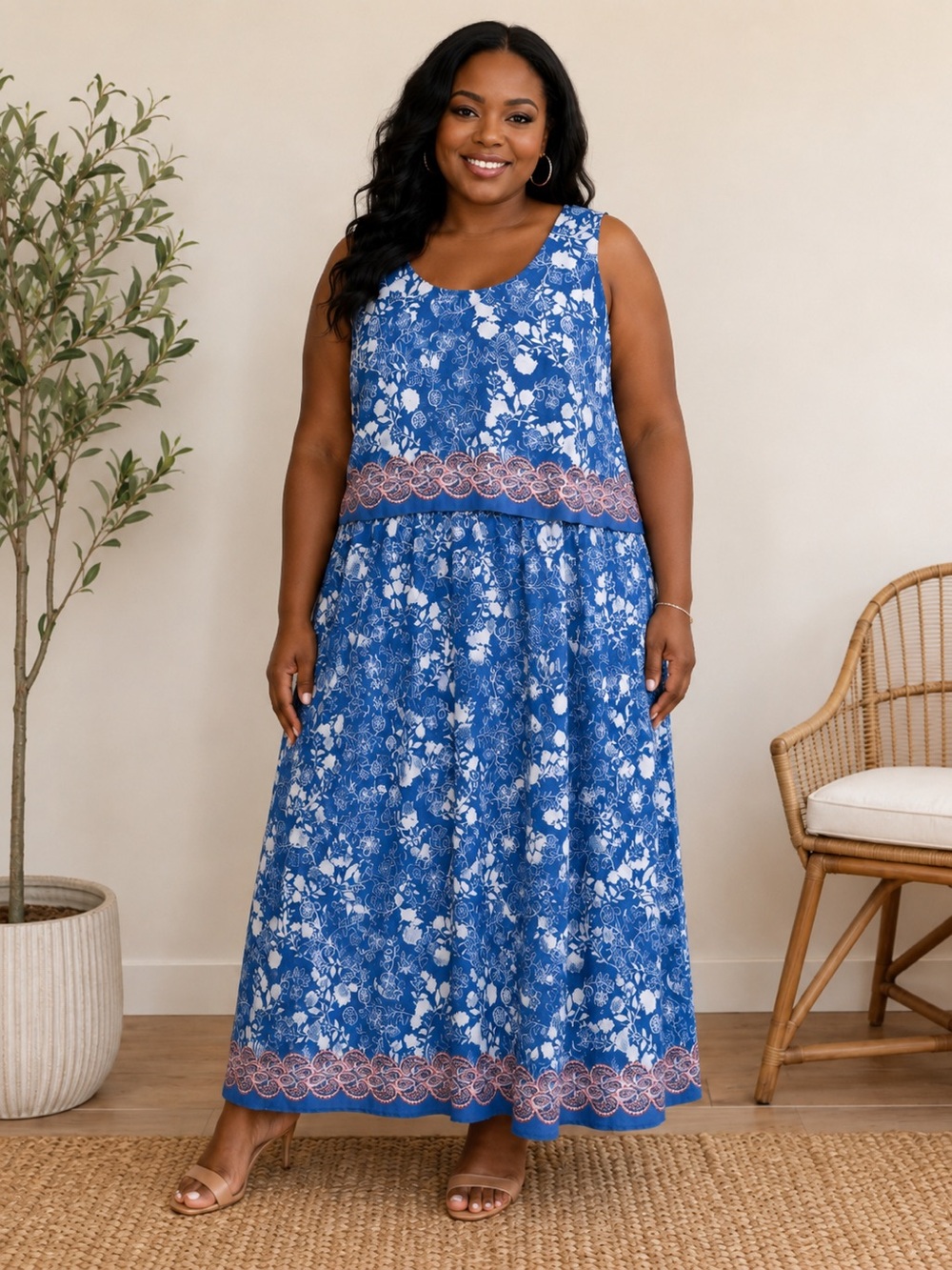 53 Westport Blue Floral Overlay Maxi Dress Size 18 Coastal Grandma Boho